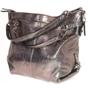 Coach Leather Metallic Silver Pewter Brooke Satchel Hobo Shoulder Bag F17165